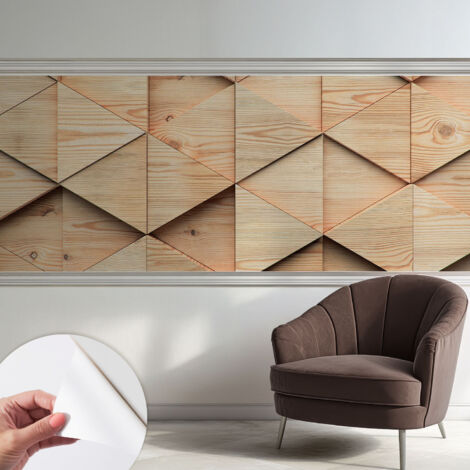 Tapete adhésive moderne pour salon et chambre à coucher Décoration rapide avec colle Mosaïque en bois 250x104 cm
