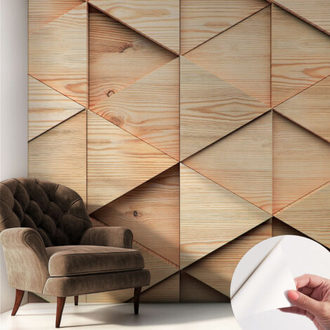 Tapete adhésive moderne pour salon et chambre à coucher Décoration rapide avec colle Mosaïque en bois 250x250 cm