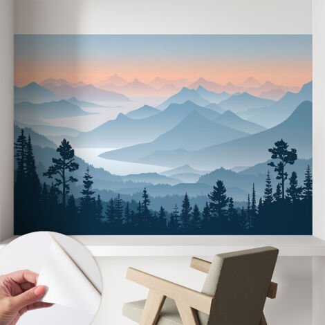 Tapete adhésive moderne pour salon et chambre à coucher Décoration rapide avec colle Panorama montagneux 104x70 cm