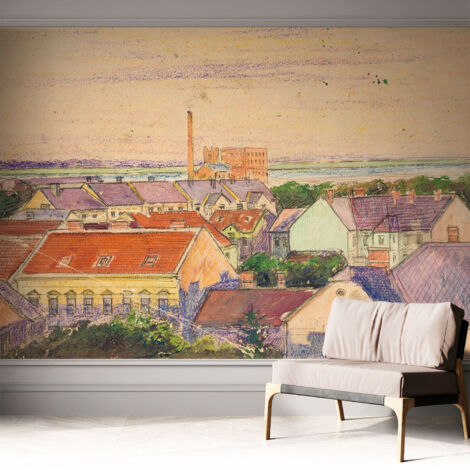 Tapete adhésive moderne pour salon et chambre à coucher Décoration rapide avec colle Toits urbains 312x219 cm