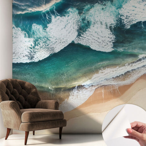 Tapete adhésive moderne pour salon et chambre à coucher Décoration rapide avec colle Vagues marines 250x250 cm