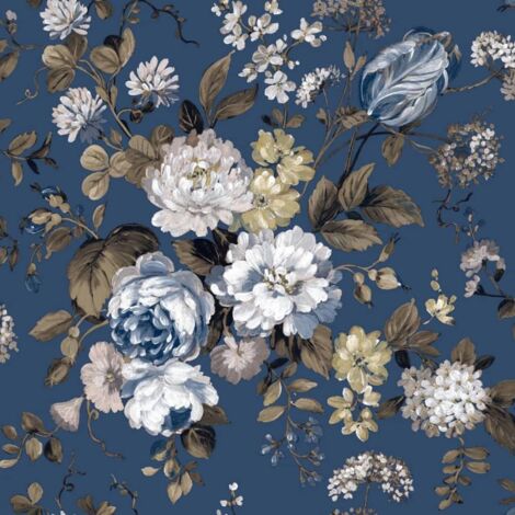 Tapete Blooming Garden 6 Big Flowers Blau und Braun Noordwand