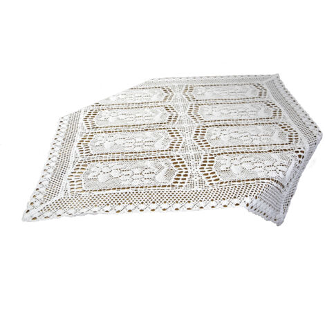Tapete cuadrado de encaje blanco 85x85, ganchillo blanco, estilo boho