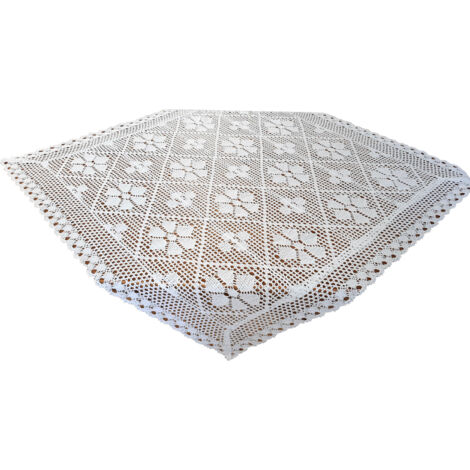 Tapete cuadrado de ganchillo blanco de 85x85 cm. Encaje de hilo cuadrado blanco.