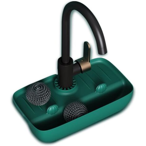 Tapete de drenaje de silicona con agarre para grifo y soporte para esponja, soporte para fregadero, tapete de drenaje para encimeras de cocina y baño (verde)