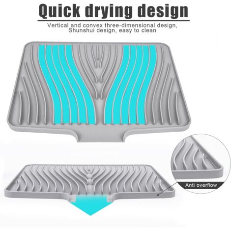 Tapete de silicona para escurrir, caja de almacenamiento para fregadero, resistente al calor, antideslizante, 40 cm, gris