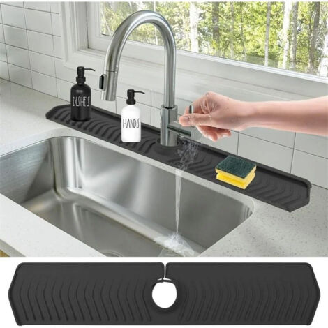 Tapete de silicona para grifo, protector contra salpicaduras de silicona para manija de grifo, tapete de secado para encimera de cocina y baño, tapete de drenaje para grifo (negro)