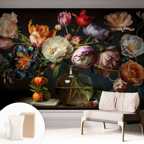 Tapete Dekorative Vliestapete mit Klebe für Wand - Mustertapete - moderne Einrichtung - für Büro Blumenstrauß 312x219 cm