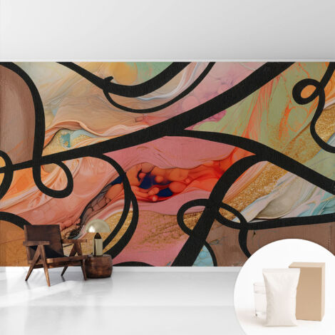 Tapete Dekorative Vliestapete mit Klebe für Wand - Mustertapete - moderne Einrichtung - für Büro Bunte Bewegung 416x254 cm
