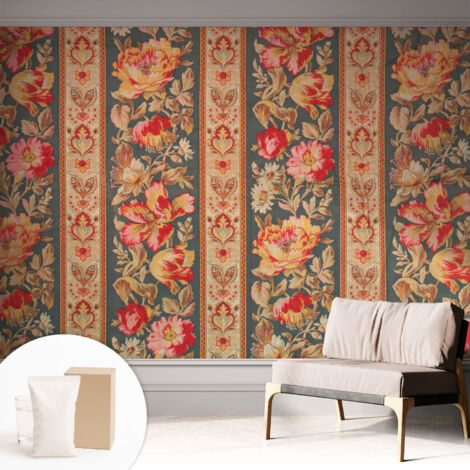 Tapete Dekorative Vliestapete mit Klebe für Wand - Mustertapete - moderne Einrichtung - für Büro Bunte Blumen 312x219 cm