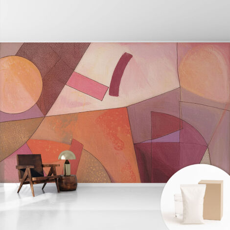 Tapete Dekorative Vliestapete mit Klebe für Wand - Mustertapete - moderne Einrichtung - für Büro Bunte Formen 416x254 cm