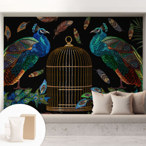 Tapete Dekorative Vliestapete mit Klebe für Wand - Mustertapete - moderne Einrichtung - für Büro Pfau-Motiv 208x146 cm