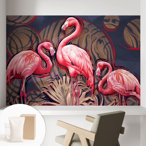 Tapete Dekorative Vliestapete mit Klebe für Wand - Mustertapete - moderne Einrichtung - für Büro Rosa Flamingos 104x70 cm