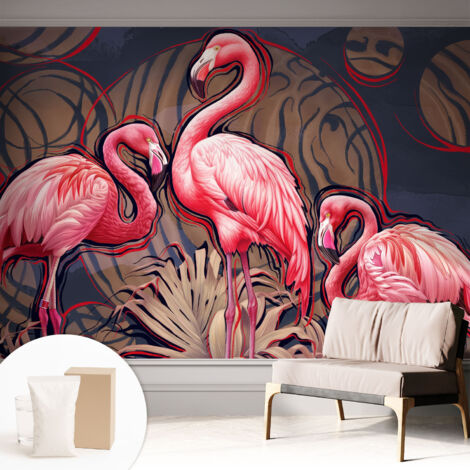 Tapete Dekorative Vliestapete mit Klebe für Wand - Mustertapete - moderne Einrichtung - für Büro Rosa Flamingos 312x219 cm