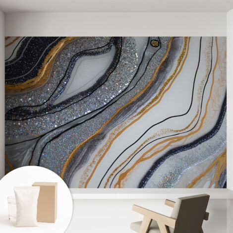 Tapete Dekorative Vliestapete mit Klebe für Wand - Mustertapete - moderne Einrichtung - für Büro Steinwellen 152x104 cm