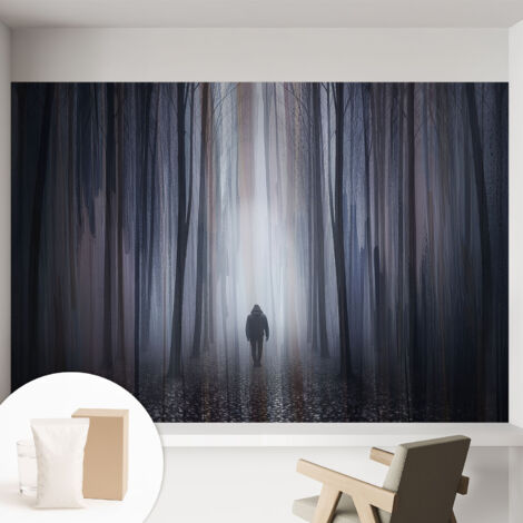 Tapete Dekorative Vliestapete mit Klebe für Wand - Mustertapete - moderne Einrichtung - für Büro Waldstille 152x104 cm