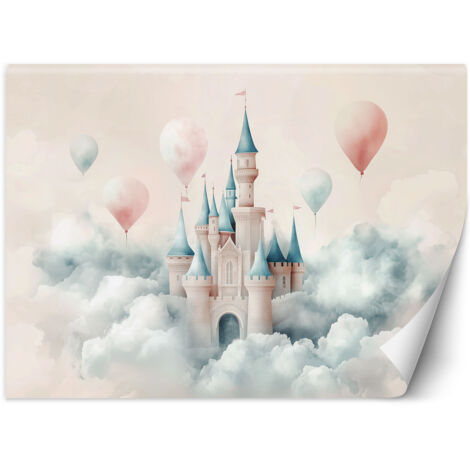 Tapete für Kinder Schloss mit Luftballons in Wolken 100x70 cm