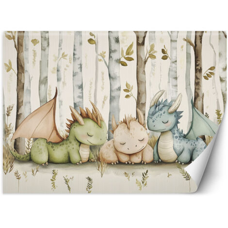 Tapete für Kinderzimmer Baby-Drachen Tiere im Wald 100x70 cm