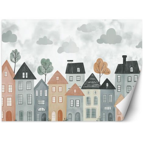 Tapete für Kinderzimmer Bunte Häuser Stadt 100x70 cm