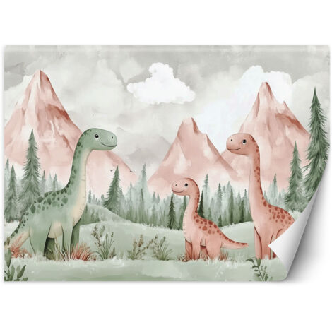 Tapete für Kinderzimmer Dinosaurier Berge Wald Grün 100x70 cm