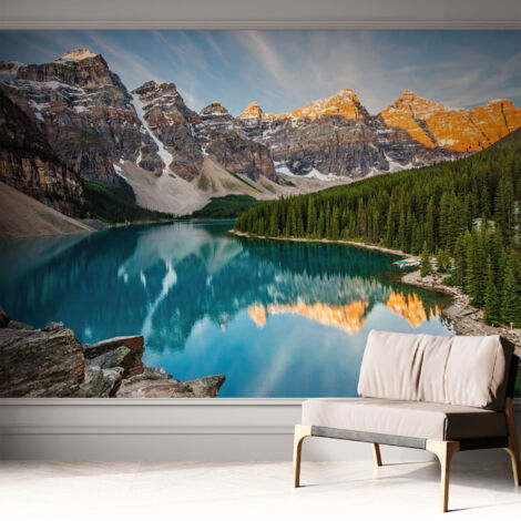 Tapete Selbstklebend - abwaschbar - Tapete mit Motiv - trendige Wanddeko - elegant Fototapete  Bergspiegelung 312x219 cm