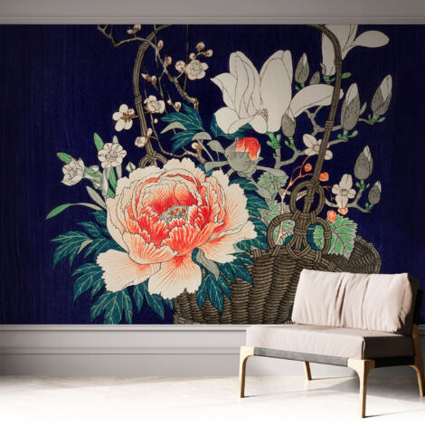 Tapete Selbstklebend - abwaschbar - Tapete mit Motiv - trendige Wanddeko - elegant Fototapete  Blumenkorb 312x219 cm