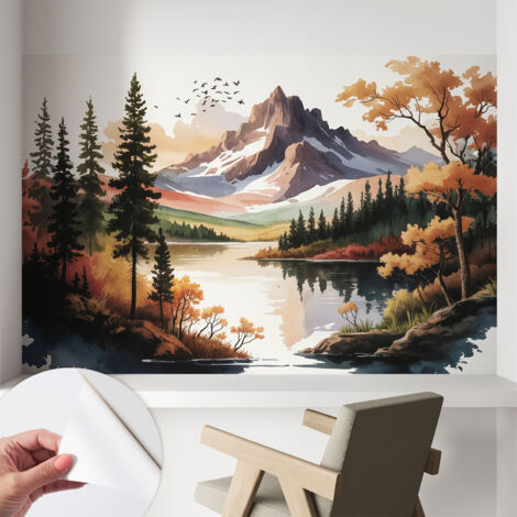 Tapete Selbstklebend - abwaschbar - Tapete mit Motiv - trendige Wanddeko - elegant Fototapete  Herbst in den Bergen 104x70 cm