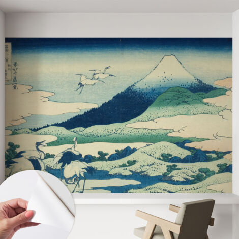 Tapete Selbstklebend - abwaschbar - Tapete mit Motiv - trendige Wanddeko - elegant Fototapete  Kraniche und Berge 152x104 cm