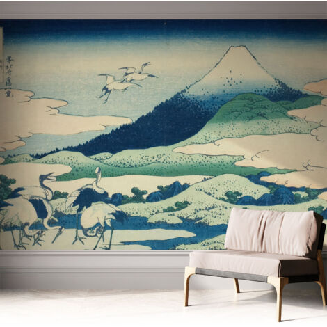 Tapete Selbstklebend - abwaschbar - Tapete mit Motiv - trendige Wanddeko - elegant Fototapete  Kraniche und Berge 312x219 cm