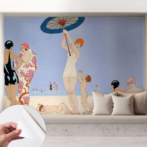Tapete Selbstklebend - abwaschbar - Tapete mit Motiv - trendige Wanddeko - elegant Fototapete  Retro-Strand 208x146 cm
