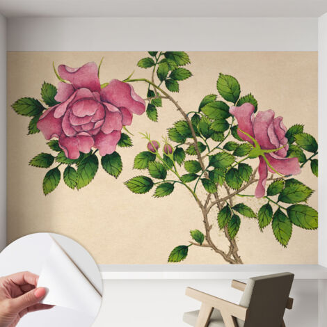 Tapete Selbstklebend - abwaschbar - Tapete mit Motiv - trendige Wanddeko - elegant Fototapete  Romantische Rosen 152x104 cm