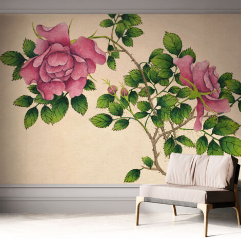 Tapete Selbstklebend - abwaschbar - Tapete mit Motiv - trendige Wanddeko - elegant Fototapete  Romantische Rosen 312x219 cm