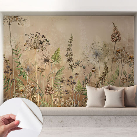 Tapete Selbstklebend - abwaschbar - Tapete mit Motiv - trendige Wanddeko - elegant Fototapete  Rustikale Blumen 208x146 cm
