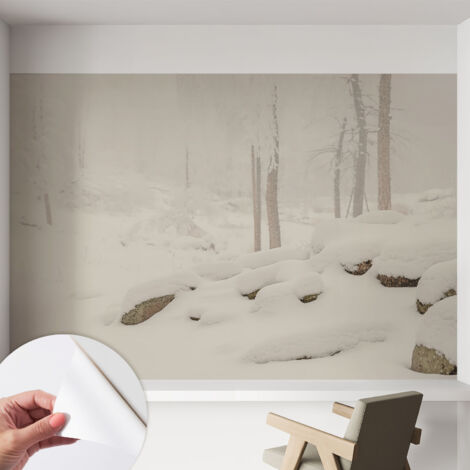 Tapete Selbstklebend - abwaschbar - Tapete mit Motiv - trendige Wanddeko - elegant Fototapete  Schneewald 152x104 cm