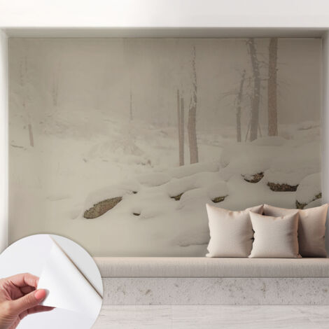 Tapete Selbstklebend - abwaschbar - Tapete mit Motiv - trendige Wanddeko - elegant Fototapete  Schneewald 208x146 cm