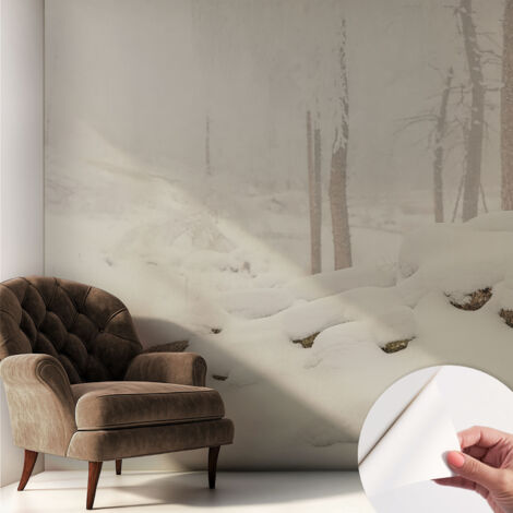 Tapete Selbstklebend - abwaschbar - Tapete mit Motiv - trendige Wanddeko - elegant Fototapete  Schneewald 250x250 cm