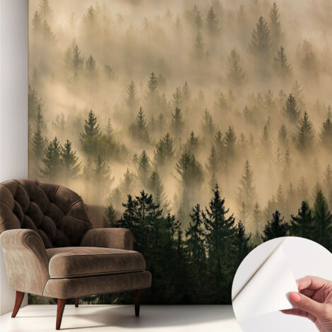 Tapete Selbstklebend - abwaschbar - Tapete mit Motiv - trendige Wanddeko - elegant Fototapete Waldnebel 250x250 cm