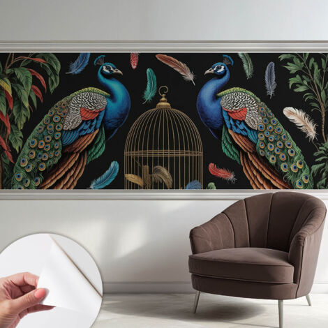 Tapete Selbstklebend - abwaschbar - trendige Wanddeko - elegant Fototapete  Exotische Pfauen 250x104 cm