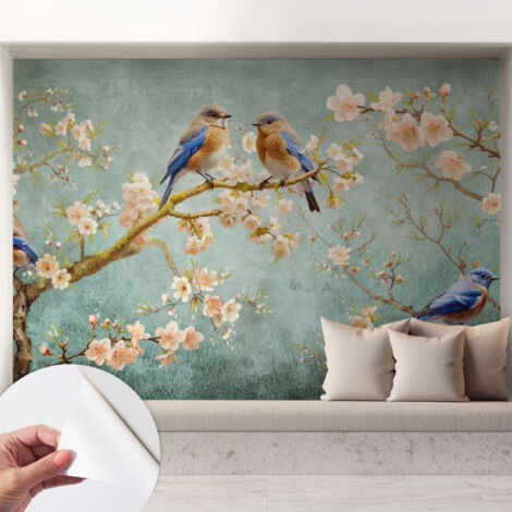 Tapete Selbstklebend - abwaschbar - trendige Wanddeko - elegant Fototapete  Frühlingsvögel 208x146 cm