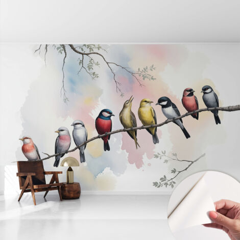 Tapete Selbstklebend - abwaschbar - trendige Wanddeko - elegant Fototapete  Vögel auf einem Ast 416x254 cm