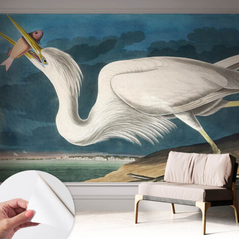 Tapete Selbstklebend - abwaschbar - trendige Wanddeko - elegant Fototapete Vogel mit Fisch 312x219 cm