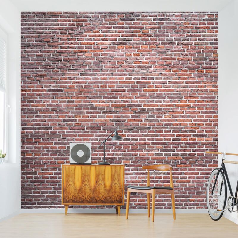 Tapete selbstklebend - Backstein Mauer Rot - Fototapete Quadrat Größe HxB: 288cm x 288cm