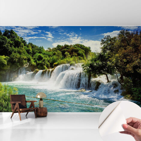 Tapete Selbstklebend - Fototapete mit Motiv - Wandtapete modern - Wanddeko Beeindruckender Wasserfall 416x254 cm