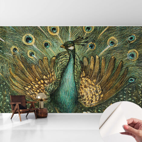 Tapete Selbstklebend - Fototapete mit Motiv - Wandtapete modern - Wanddeko Majestätischer Pfau 416x254 cm