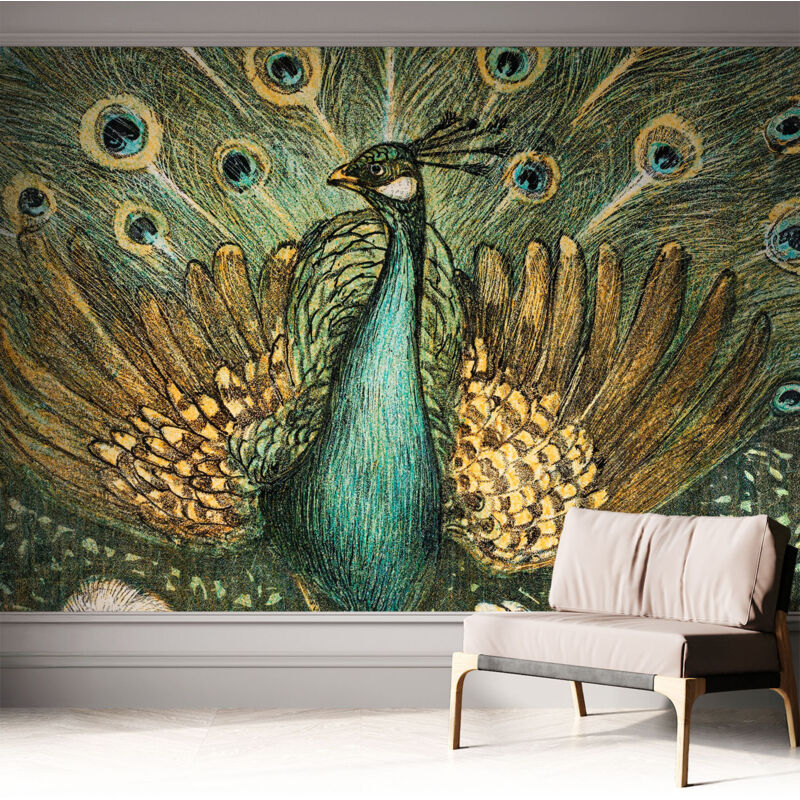 Tulup Tapete Selbstklebend - Fototapete Mit Motiv - Wandtapete Modern - Wanddeko Majestätischer Pfau 312x219 Cm