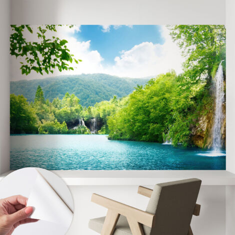 Tapete Selbstklebend - Fototapete mit Motiv - Wandtapete modern - Wanddeko Natürlicher Wasserfall 104x70 cm