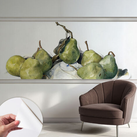 Tapete Selbstklebend - Fototapete mit Motiv - Wandtapete modern - Wandgestaltung Birnen in Aquarell 250x104 cm