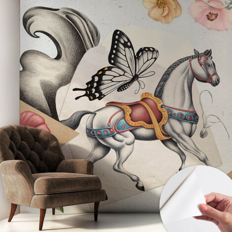 Tapete Selbstklebend - Fototapete mit Motiv - Wandtapete modern - Wandgestaltung Vintage-Blumen 250x250 cm
