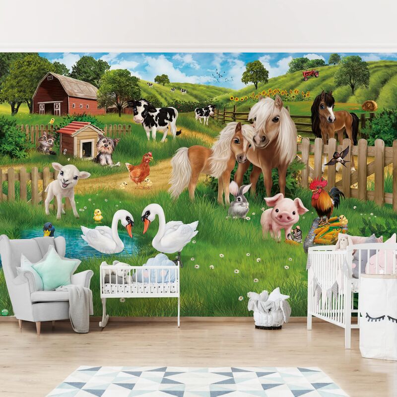 Tapete selbstklebend Kinderzimmer - Animal Club International - Tiere auf dem Bauernhof - Fototapete Querformat Größe HxB: 320cm x 480cm
