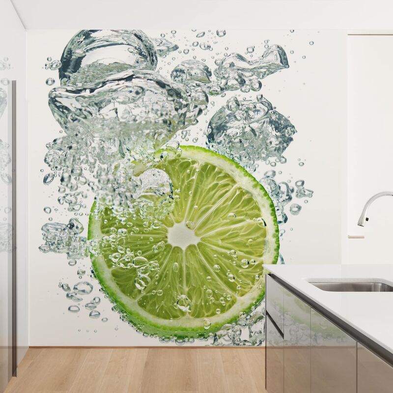 Tapete selbstklebend - Lime Bubbles - Fototapete Quadrat Größe HxB: 240cm x 240cm